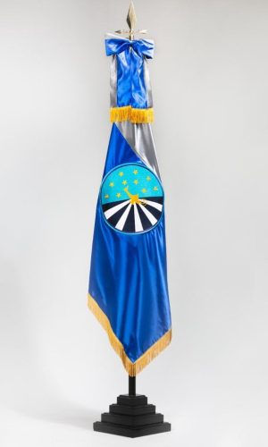 Bandera azul con escdo